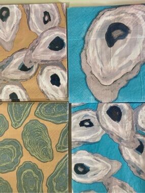 Mud Pie Oyster Shell Cocktail Napkins in Teal, Gold and Gray